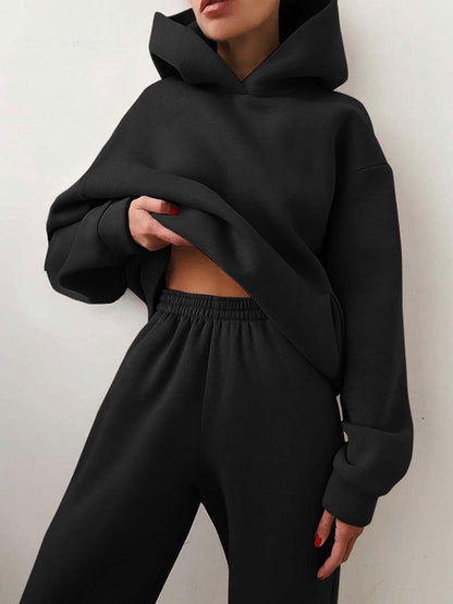 Ensemble de survêtement femme décontracté à capuche, deux pièces (sweat à capuche et pantalon).
