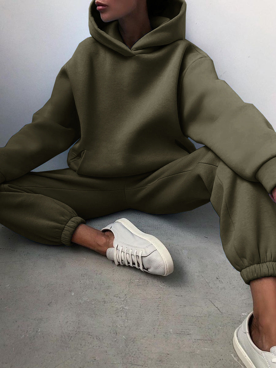 Ensemble de survêtement femme décontracté à capuche, deux pièces (sweat à capuche et pantalon).