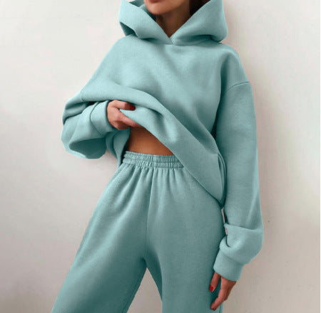 Ensemble de survêtement femme décontracté à capuche, deux pièces (sweat à capuche et pantalon).