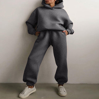 Ensemble de survêtement femme décontracté à capuche, deux pièces (sweat à capuche et pantalon).