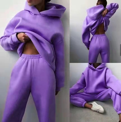 Ensemble de survêtement femme décontracté à capuche, deux pièces (sweat à capuche et pantalon).