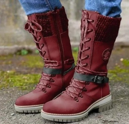 Bottes Martin d'hiver à talon carré haut et bout rond