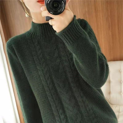 Pull femme à col semi-montant avec maille torsadée et design épaissi