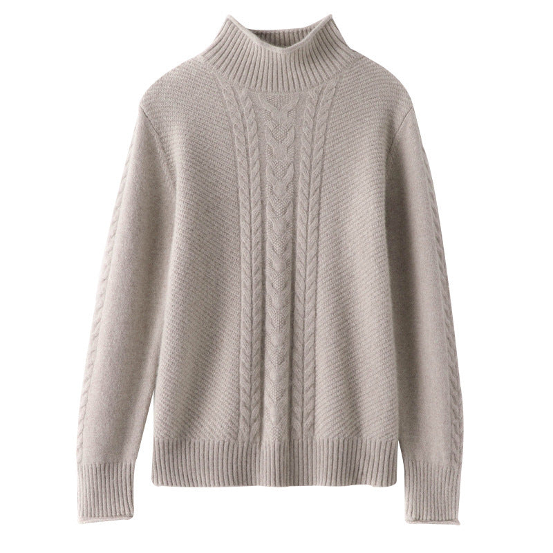 Pull femme à col semi-montant avec maille torsadée et design épaissi