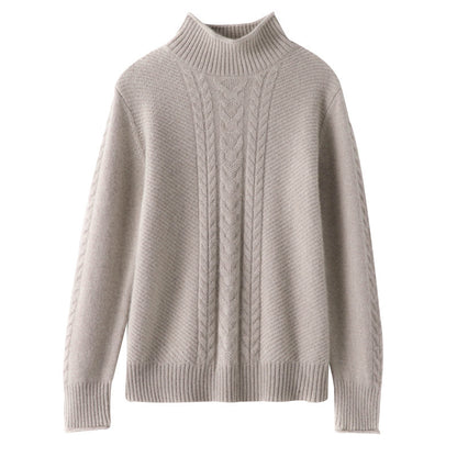 Pull femme à col semi-montant avec maille torsadée et design épaissi
