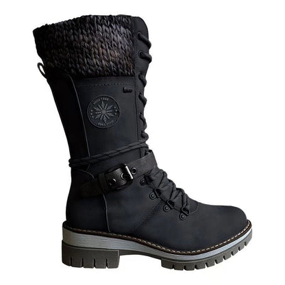 Bottes Martin d'hiver à talon carré haut et bout rond