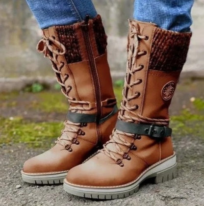 Bottes Martin d'hiver à talon carré haut et bout rond