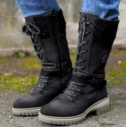 Bottes Martin d'hiver à talon carré haut et bout rond